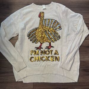 H&M Thanksgiving I'm Not A Chicken Holiday Sweater Turkey Sequins Size Large